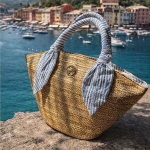 Lilly Pullitzer Gold Straw Mini Tote/Nautical Chic NWT